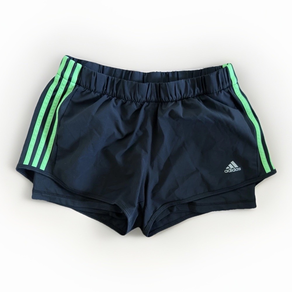 Adidas Women's Black Green 3 Stripe Running Athletic Shorts Size S Climalite